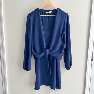 Amanda Uprichard Fulton 2pc Long Sleeve V-Neck Silky Satin Mini Dress Blue L